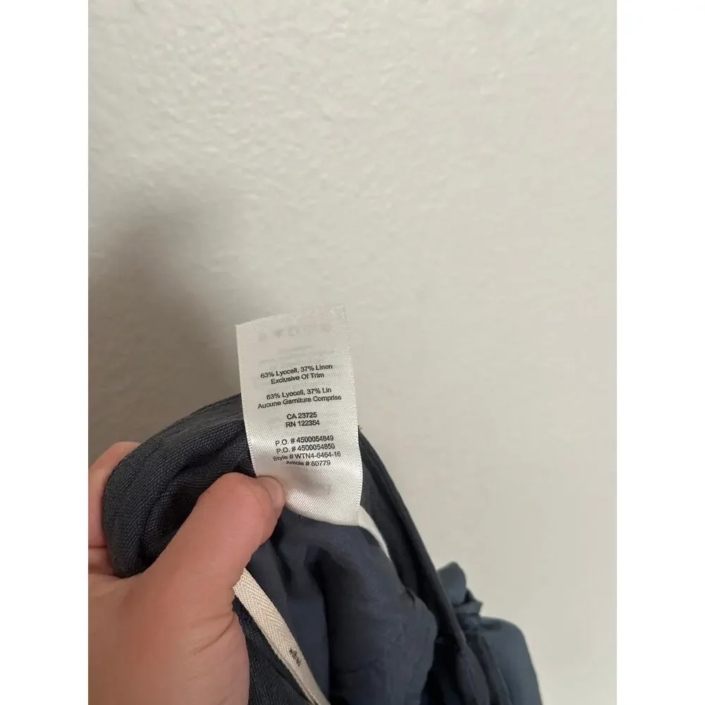 Aritzia Wilfred Tie Front Waist Linen Lyocell Blend Capri Pants Navy Blue Gray